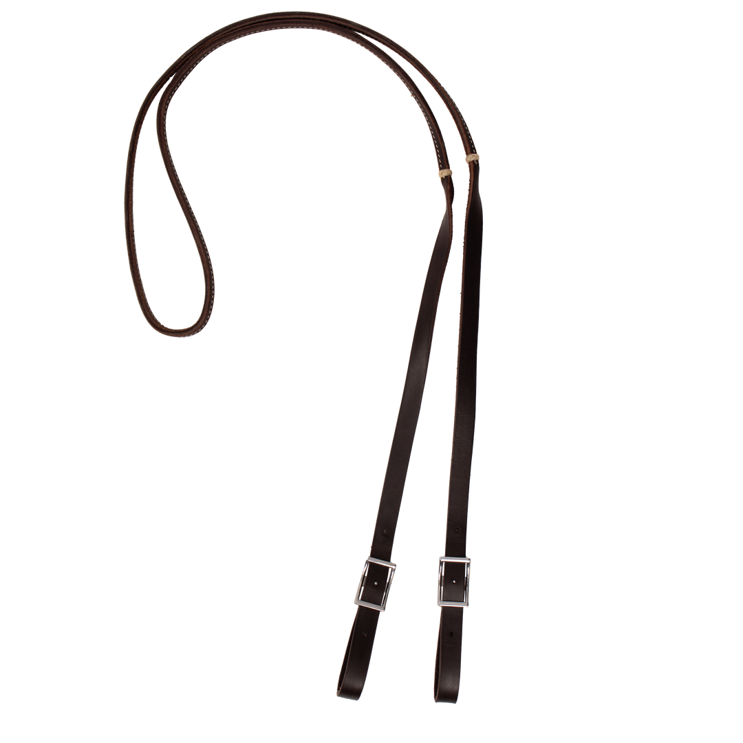 Round sewn dark oil roping reins with conway buckle ends