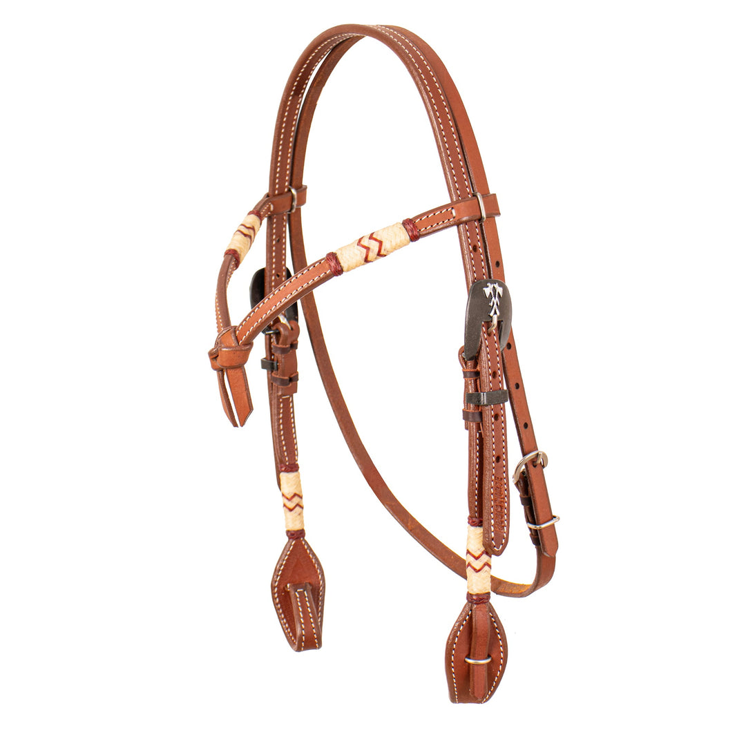 Crossover Browband Headstall With Rawhide braided accents and quick change ends